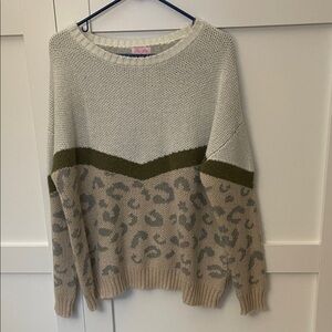 Pink Lily Leopard Print Sweater - Cream and Olive